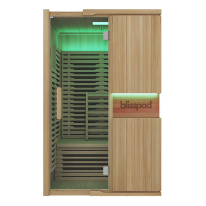 Blisspod | Milano | Full Spectrum Sauna Canadian Hemlock Ultra Low EMF | 6 Far Infrared & Red Glass Heater & Chromotherapy | 2 Person