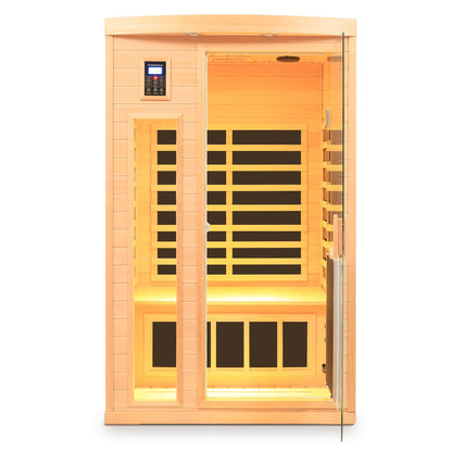 Low EMF, There is also a heating plate on the glass door, Hemlock wood Far-infrared indoor Two person sauna room